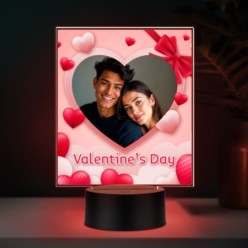 Personalized Valentine LED Lamp with Custom Name | 7 Color Changing Romantic Night Light Valentine Gift for Couples Couple Night Light Frame Lamp (Photo Lamp)